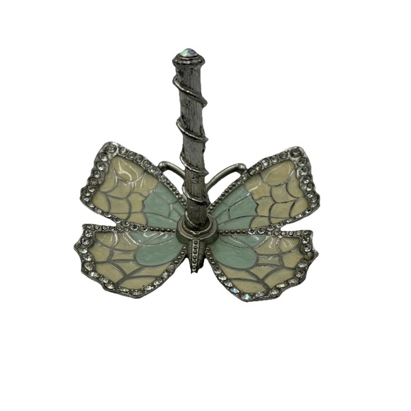 Matashi /blue and Cream Enamel And Silver Plated Butterfly Jewelry Ring Holder - Picture 3 of 16